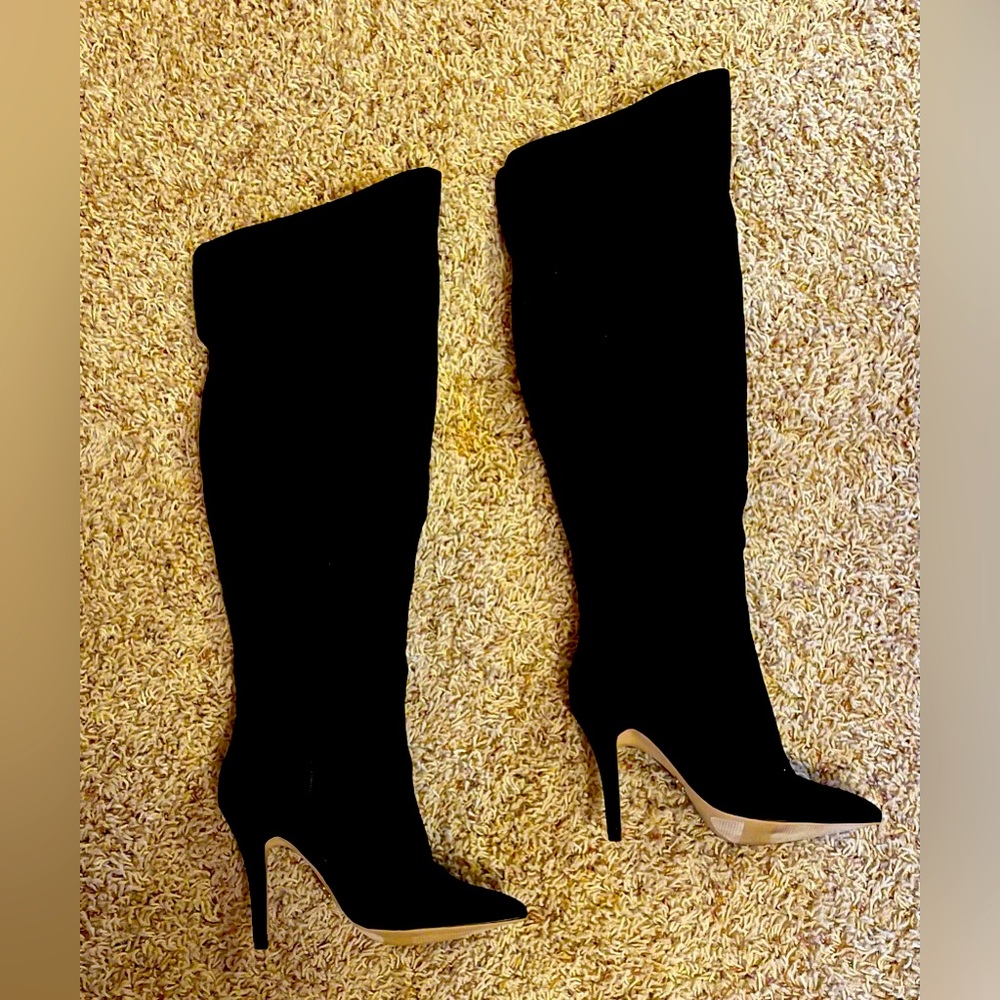 Rock and Republic black, thigh high suede boots size 8.  Hardly worn.